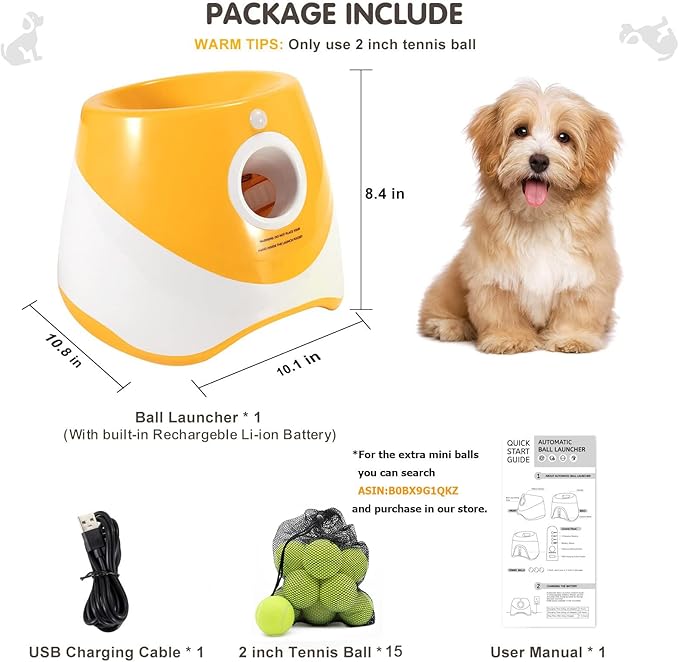SOCO Automatic Ball Launcher for Dogs, USB Rechargeable with 3 Distances (10/20/30 ft), Safety LED Indicator, Include 15 Tennis Balls, Indoor/Outdoor Fetch Toy for Small/Medium Dogs
