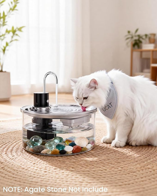Wireless Cat Water Fountain Glass DIY - 108oz/3.2L Automatic Ultra-Quiet Cat Water Fountain Cordless, Glass Battery Operated Pet Fountain Rechargeable Water Dispenser for Cats, Puppy, Multiple Pets