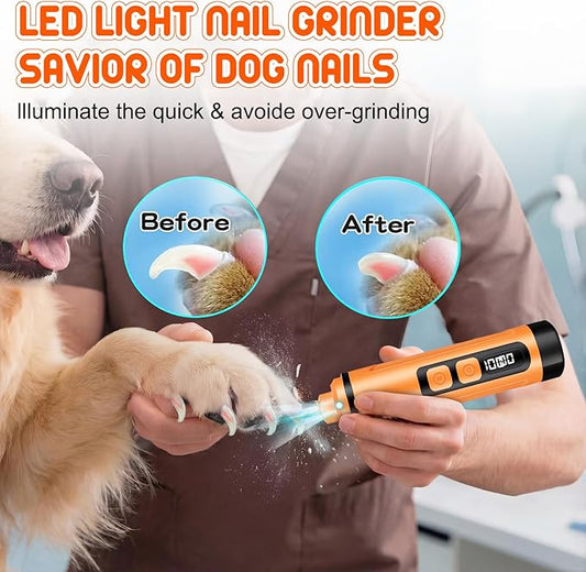 Dog Nail Grinder Electric Powerful 3 Speeds Dog Nail Clippers with Lights Quiet Cat Nail Clipper Painless Care Trimmers Tools for Small Medium Large Dogs and Cats(Orange)