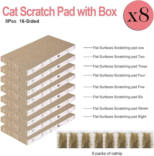 8 Packs in 1 Cat Scratch Pad, Cat Scratcher Cardboard,Reversible,Durable Recyclable Cardboard, Premium Scratch, Suitable for Cats to Rest, Grind Claws and Play