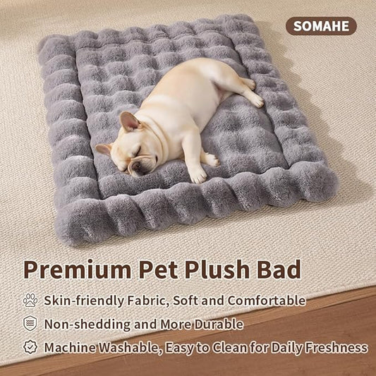 Cat & Dog Bed Mat, Soft Plush Faux Fur Kneading Pet Bed for 2 Cats or Small Dogs, Machine Washable Cat Sleeping Pad, Non-Slip Fluffy Pet Rug for Indoor Cats Kittens & Small Dogs, 27x20 in Grey