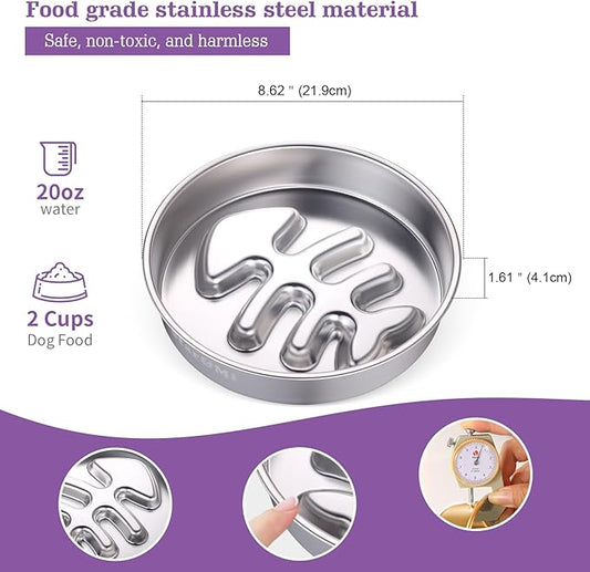 Stainless Steel Slow Feeder Dog Bowls – Non-Slip Metal Dog Bowl for Large & Medium Breeds, Puppy Puzzle Feeder – 2 Cup Capacity for Small to Big Pets – Durable Slow Feed (Fishbone)