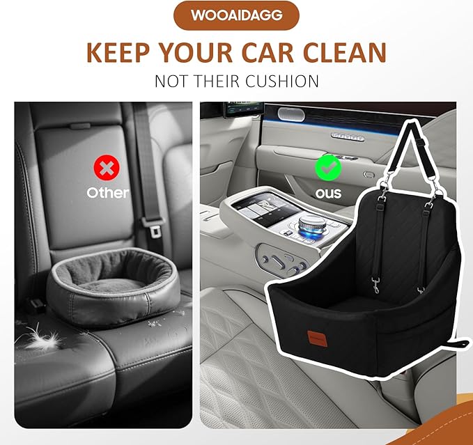 WOOAIDAGG Dog Car Seat for Medium Sized Dog,Pet Travel Car Bed with Seat Belt Channle,Fully Detachable and Washable Car Dog Seat with Adjustable Straps,3 Straps Easy to Install (Black)