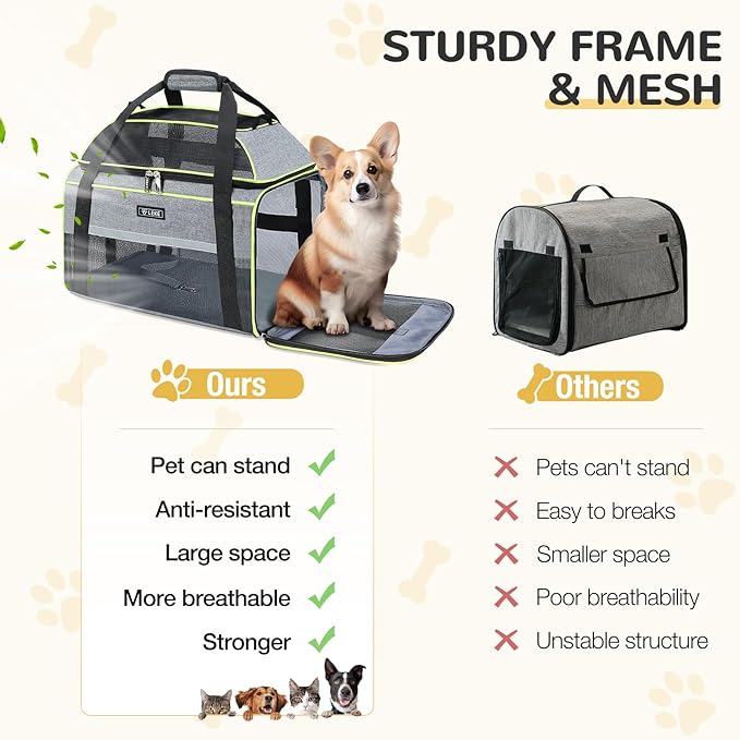 Lekereise Top-Expandable Pet Carrier 18x11x11Inch Delta American United Airline Approved Soft Sided Underseat to 15lbs Travel Carriers for Small Dogs Cats with Locking Safety Zippers Anti-Scratch Mesh