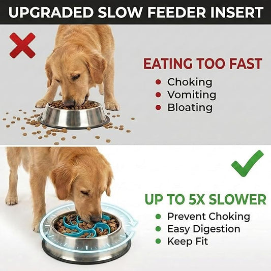 2PCS Dog Slow Feeder Insert – Silicone Bowl Insert with Strong Suction Cups, Turn Regular Bowl into Slow Eater, Fits Ceramic, Glass & Metal