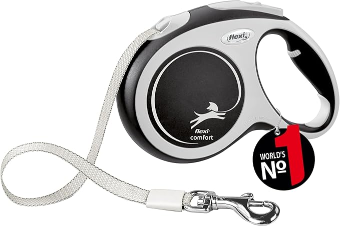 Flexi - Leash - New Comfort Model - Strap Version - Especially Sturdy Strap - Advanced Guide System - Adjustable Handle for Sizes M and L - Made in Germany - Black - L - 16 ft