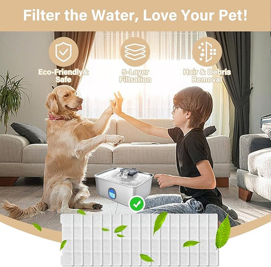 16+16 Pack Replacement Filters Compatible with SIBAYS/Kastty 4Gal/15L Stainless Steel Dog Water Fountain, Includes 16 Filters & 16 Sponges