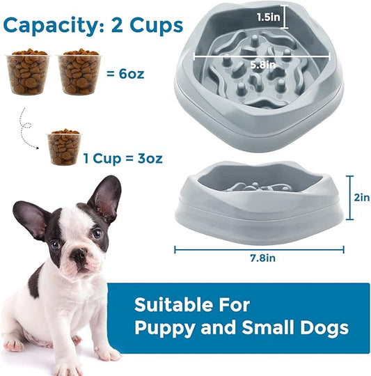 VANNON Slow Feeder Dog Bowls Non Slip Puppy Bowl Durable Dog Puzzle Feeder Bloat Stop Food Bowls for Puppy and Small Dogs, BPA Free, 2 Cups, Grey