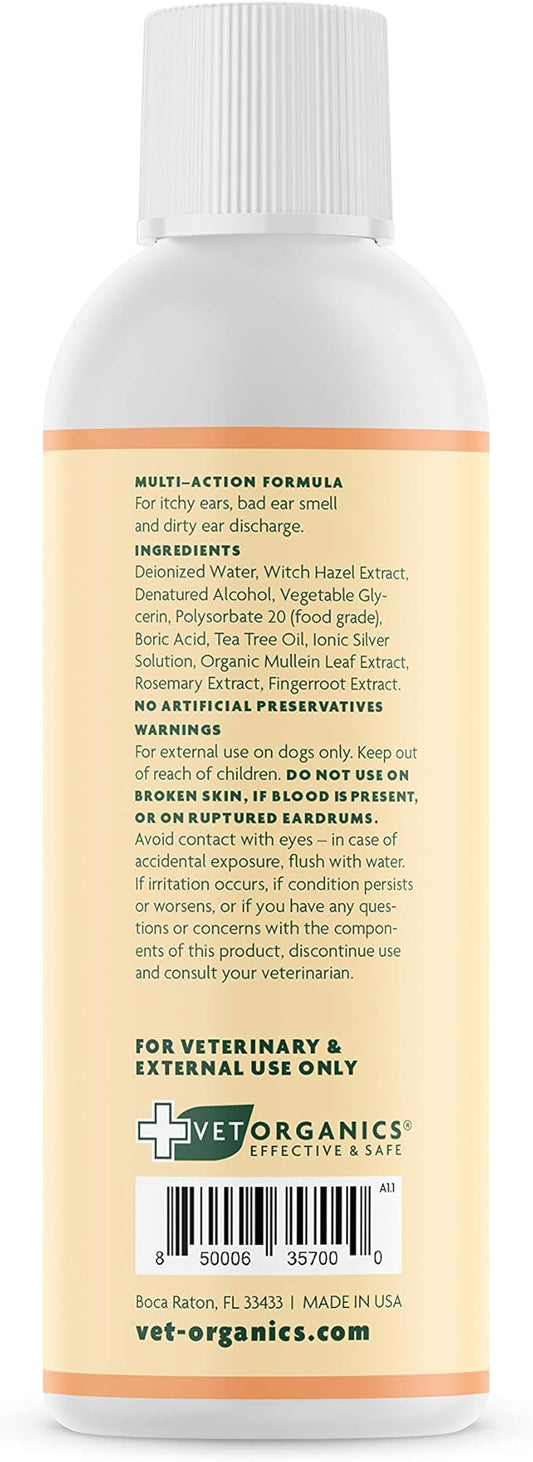 EcoEars Dog Ear Cleaner – Natural Multi-Action Formula for Ear Infection, Bad Discharge & Odor – Removes Foreign Matter & Cleans Difficult Ears - 8fl oz.