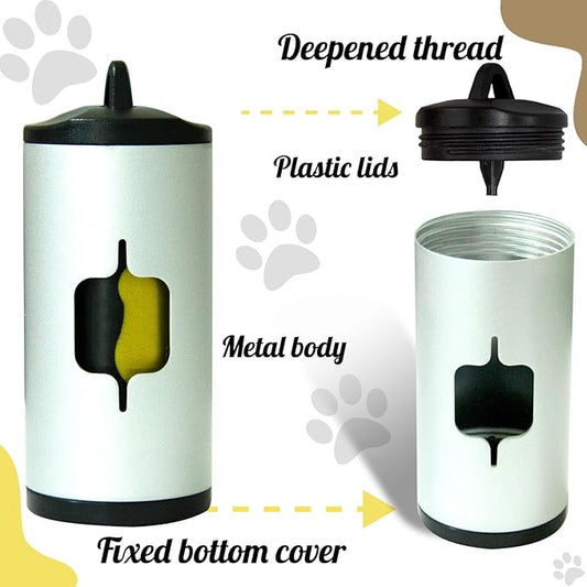 Metal Dog Poop Bag Holder 2-Pack w/Leash Clip|Durable Scratch-Resistant Aluminum|30 Bags+6 Accessories(Silver)
