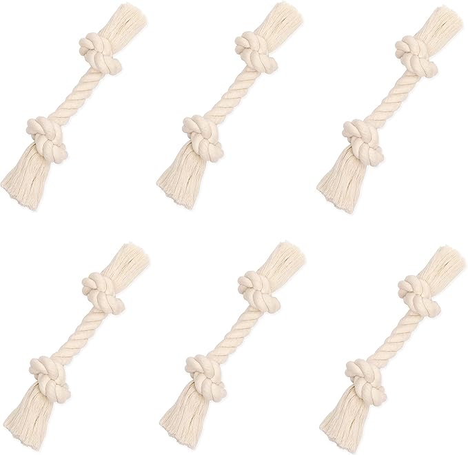 Mammoth 6 Pack of Flossy Chews Rope Bone Dog Toys, Medium 12 Inch, White