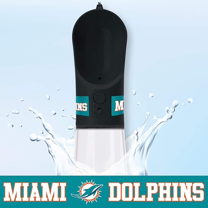 Pets First Dog Water Bottle. NFL Miami Dolphins PET Water Bottle. Best Cat Water Bottle. Water Fountain Dispenser for Dogs & Cats., Black, 13.5oz (DOL-3344)