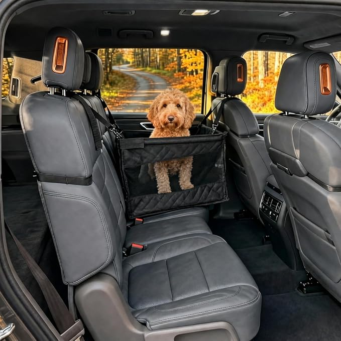 Dog Car Seat for Large Dogs – Sturdy Waterproof Pet Booster with Interior Tether – Washable Reinforced Travel Bed for Comfortable Trips - Large, Medium, and Small Pets - 21x21x20