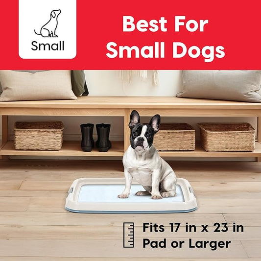 IRIS USA Pee Pad Holder - For Small Sized Dog and Puppy Pee Pads, Secured Latches, Non-Skid Feet, High Polish Finish for Easy Cleaning, Leak Protection, Fits 17"x23" Pad, Blue