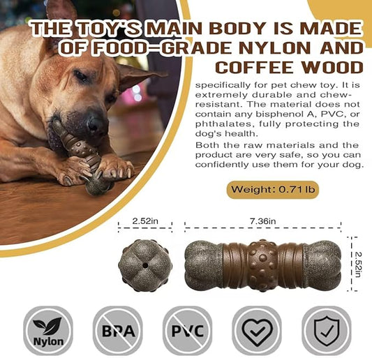 Indestructible Squeaky Dog Chew Toys for Aggressive Chewers, Food Grade Material, Tough Durable Dog Toys for Medium Large Breed (Brown)