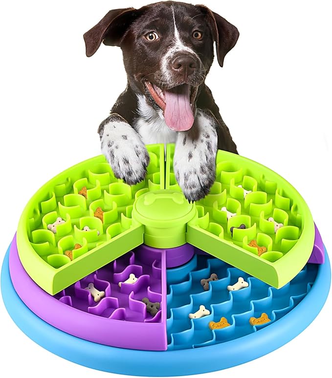 Slow Feeder Dog Bowls - 3 Layers, Interactive Dog Puzzle Game, Anti-Slip Slow Eating Bowl, Maze Dog Food Bowl, Anti-Choking Puzzle Feeder for Dogs & Cats