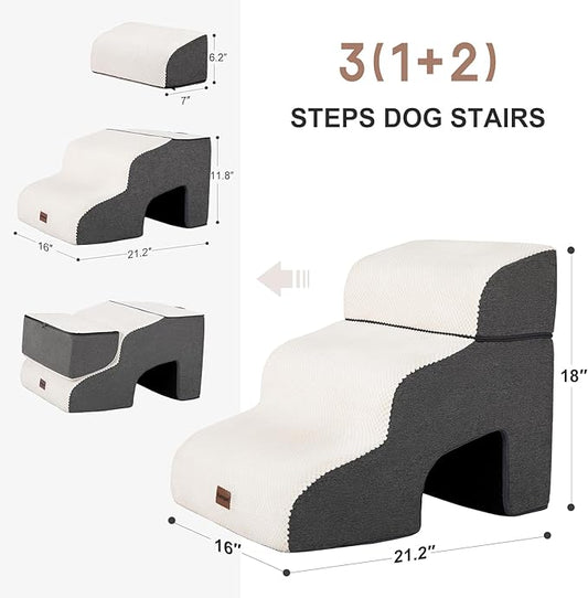 Dog Stairs for Couch Sofa and Chair with Tunnel, 3-Step Dog Steps for Small Dogs and Cats, Non-Slip Indoor Pet Step, Beige