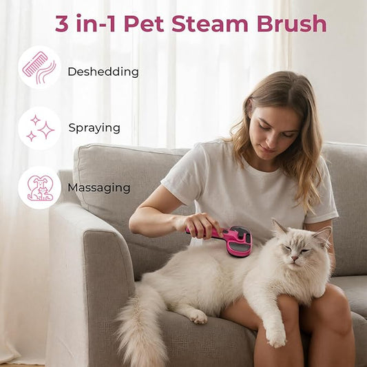 Pecute Cat Steam Brush, Self-Cleaning Steam Cat Brush with 2 Water Spray Modes, Large Capacity Tank, Steaming Renu Dog Brush for Shedding Massaging Grooming, Cool Mist Only