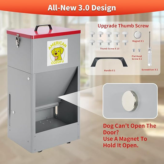 Automatic Dog Feeder with Wheels, 25lb Heavy Duty Galvanized Steel Gravity Food Dispenser - Easy to Move Rolling Pet Food Station for Indoor & Outdoor Use