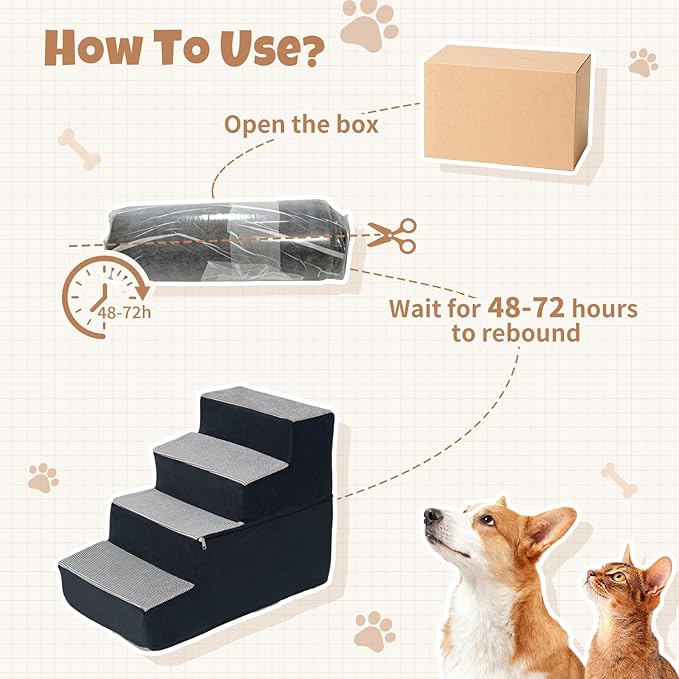 Dog Stairs for Small Dogs, 3 Step Dog Stair for High Bed and Couch, Non-Slip High Density Foam Sturdy Pet Steps with Removable Washable Cover for Older Cat