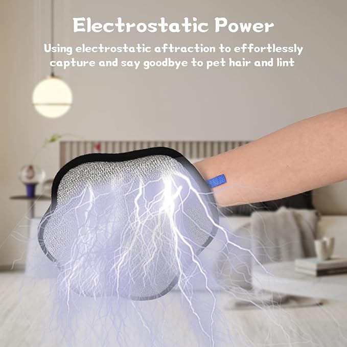 Pet Hair Removal Glove for Dog and Cat, Upgraded 5-Finger Electrostatic Pet Hair Remover, Reusable and Easy Cleaning, Effortlessly Remove Hair from Clothing, Couch, Carpet, Car Seat and Furniture