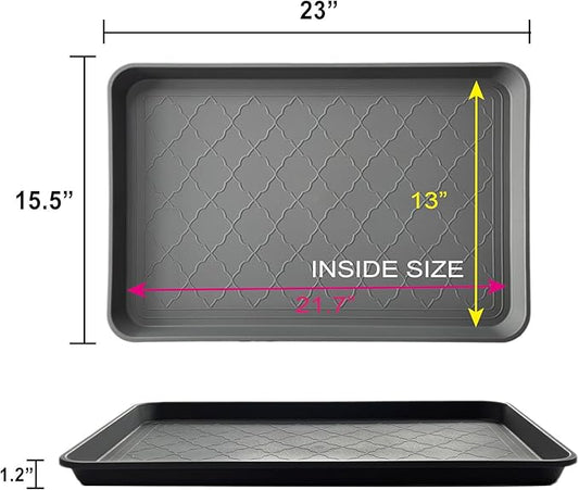 PetLike Boot Tray for Entryway Indoor, Pet Food Mat, 23 x 15.5 inch 2 Packs, Waterproof Rubber Shoe Tray for Indoor and Outdoor, Multi-Purpose Trays for Boots, Shoes, Pets, Garden