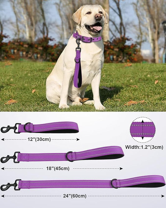 Joytale Strong Short Dog Leash 18 Inch, 1.2 Inch Wide, Heavy Duty, Padded Handle for Traffic Control, Reflective Leash for Medium and Large Dogs Walking Training, Purple