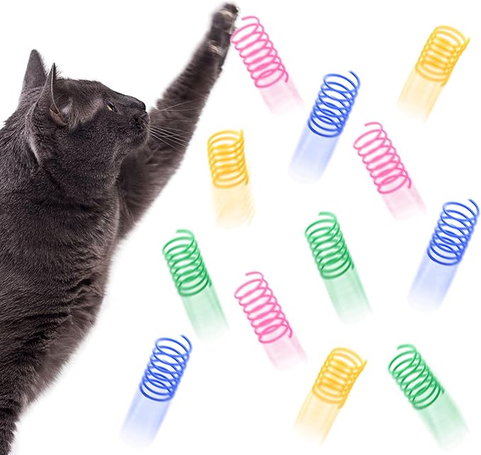 SunGrow Cat Coil Springs, Feline Entertainment for Indoor Kitten, Plastic and Woven Colorful Wire Tube, Pet Interactive Spiral, Activity Tool, Cat’s Supplies & Accessories, 30 Pcs per Pack