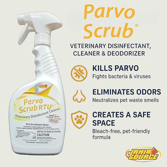 ParvoScrub RTU Disinfectant & Deodorizer, Veterinary Kennel Cleaner, Ready to Use, 32 oz Quart (1 Bottle)