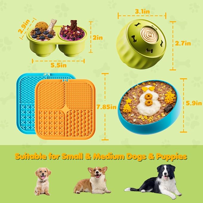 6-in-1 Dog Enrichment Toys Set - Lick Mat, Ball & Bowl with Peanut Butter, Frozen Treat Cognitive Dog Toys for Anxiety Relief & Mental Stimulation | Slow Feeding for Small/Medium Dogs & Puppies
