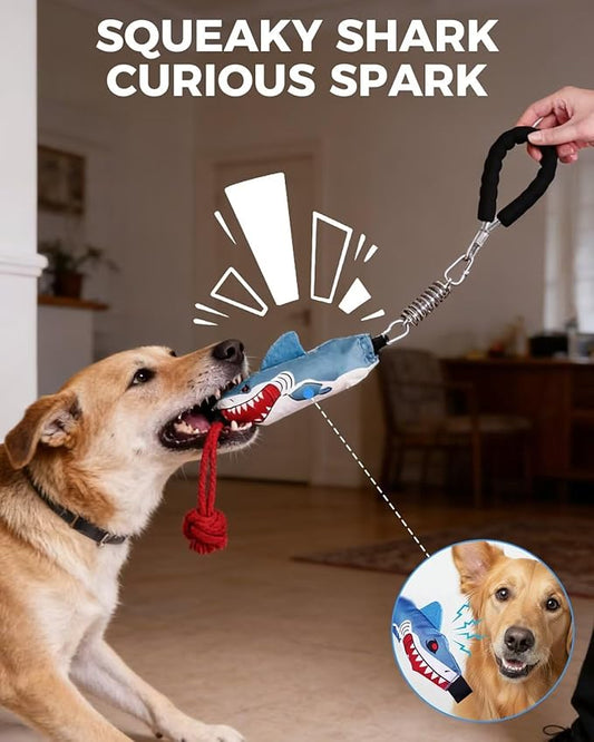 LISPOO Squeaky Tug-of-War Rope Toy for Small & Medium Dogs - Steel Handle & Stump Tether with Interactive Squeaker, Bite-Friendly Chewable Pull Game for Indoor/Outdoor Pet Training Playtime