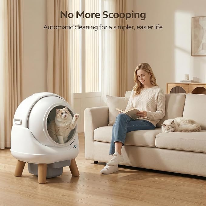 Self-Cleaning Litter Box for Multiple Cats, Smart APP Control with Safety Sensors, 15-Day Odor Control, Extra Large Waste Bin, Ultra Quiet Automatic Cat Litter Box, White
