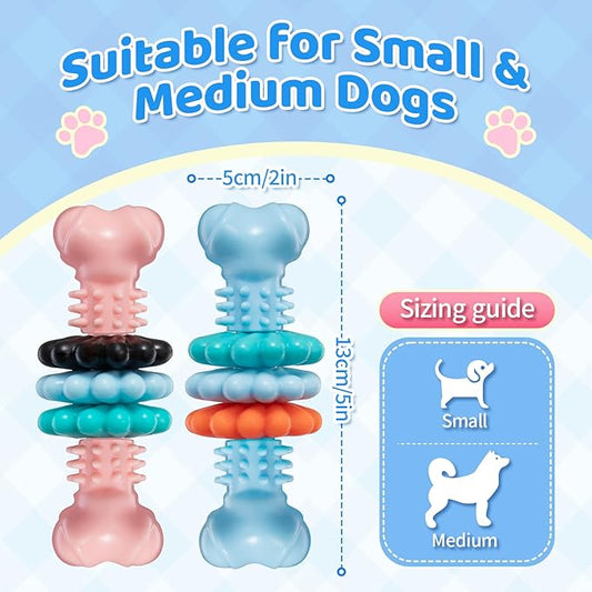 Puppy Chew Toy, 2 Pack Puppy Teething Toys Indestructible Chew Toys for Teething Tough Chew Toy Dog Teeth Cleaning Aid Cute Soft Durable Rubber Toy for Small Medium Dogs to Keep Them Busy