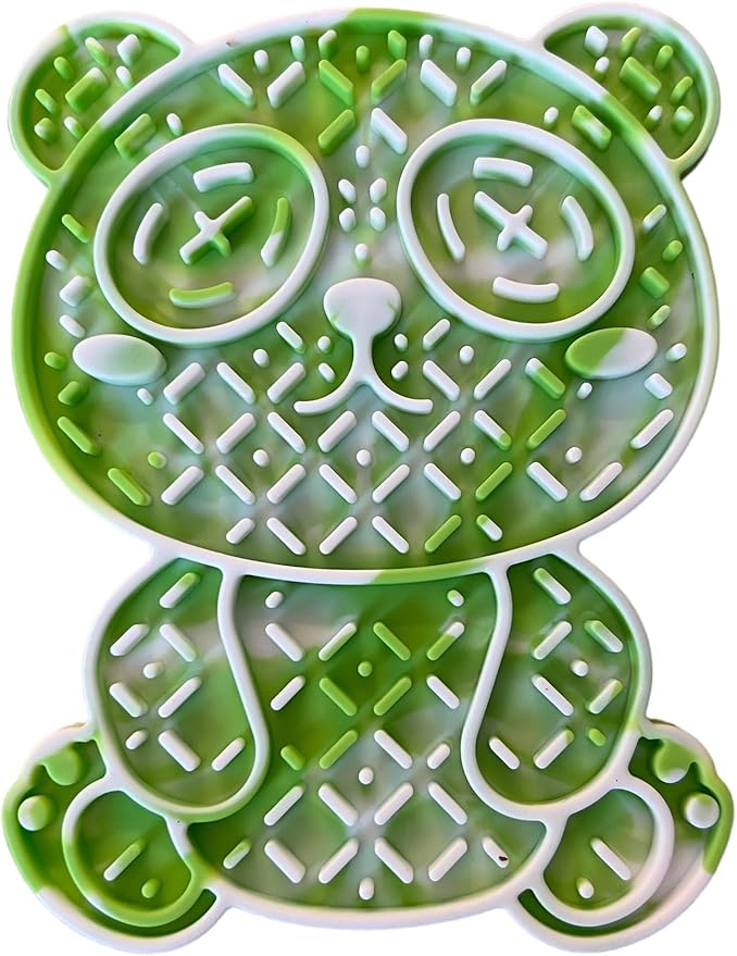 Silicone Panda Enrichment Lick Mat for Dogs & Cats with Suction Cups- Dog Slow Feeder Mat- Non Slip Slow Feeder Lick Mat- Calming Mat for Bath, Grooming, Nail Trim - (White & Green)