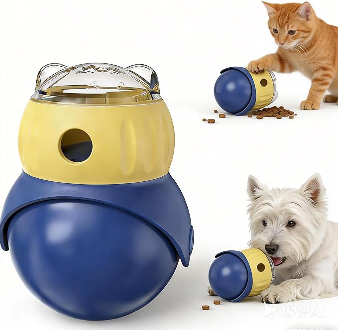 Dog Interactive Toys Adjustable Food Dispenser Tough Slow Feeder Ball Treat Dispenser Dog Toys Puzzles Feeder for Small Medium Large Dogs to Keep Them Busy (Blue)