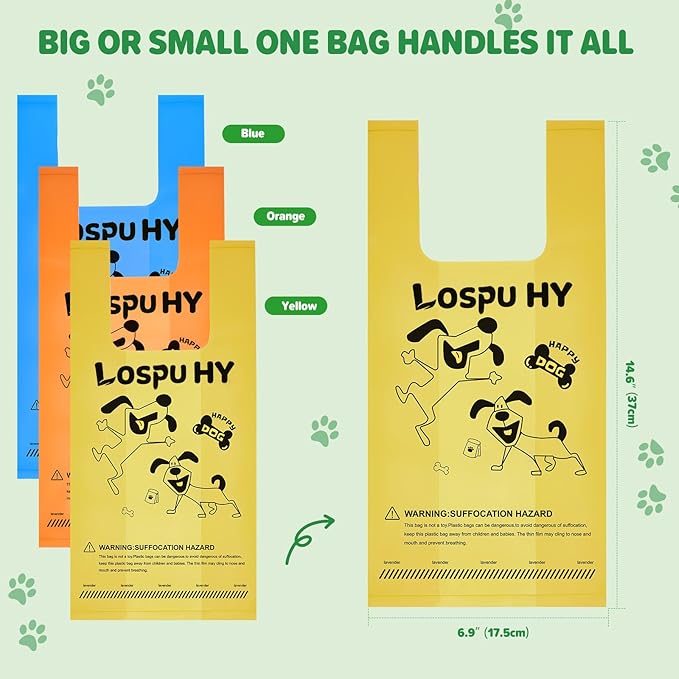 Poop Bags for Dogs, 300 Count Extra Thick Strong Leak Proof Dog Poop Bags with Handles, Pet Waste Bag for Waste Refuse Cleanup, Outdoor Puppy Walking and Cats Litter