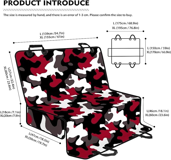 AFPANQZ Dog Car Seat Cover Camouflage Red Waterproof Pet Seat Cover for Back Seat Scratch Proof Nonslip Backing Hammock Heavy Duty Big Dog Seat Cover for Cars Back Seats Trucks and Suvs XL