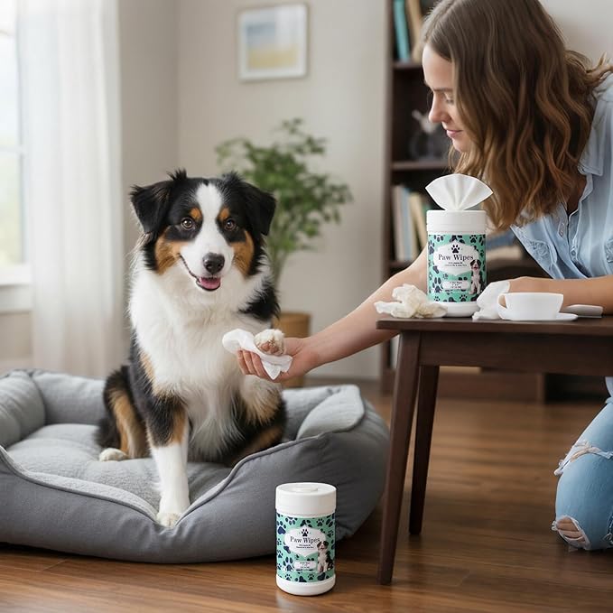 4 Pack Dog Wipes for Paws 5 x 7 Inches Ultra Soft Cotton with Cherry Blossom Scent Gentle Cleansing Pet Wipes for Fresh Smelling Dog After Walks, 280 Per Total