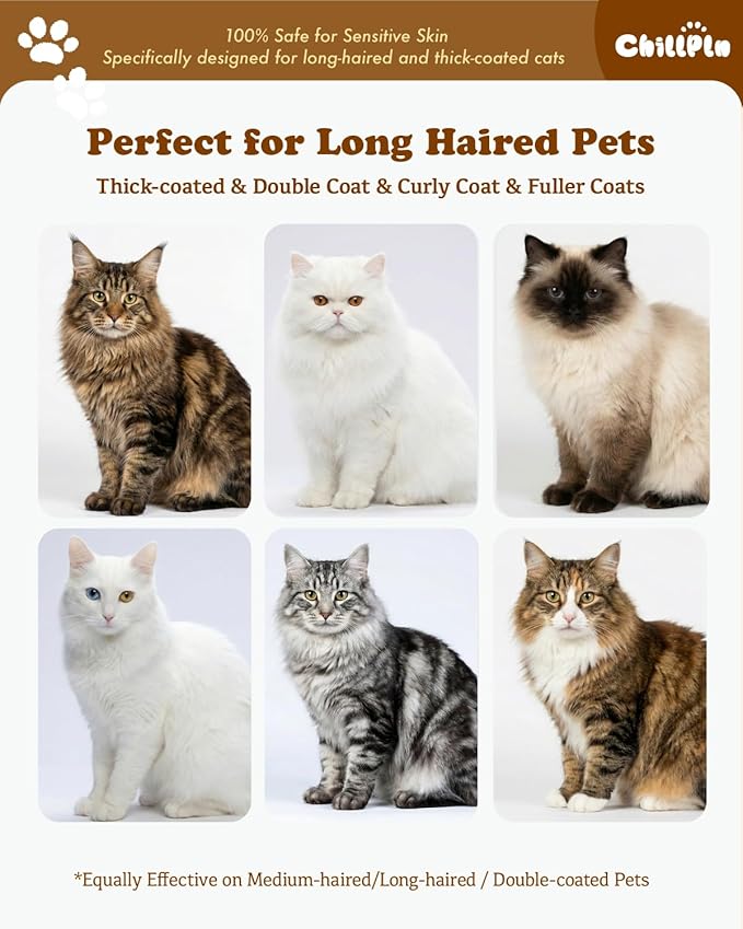 Cat Brush for Long Haired Cats - Double Sided Dematting Undercoat Rake for Persian, Ragdoll, Maine Coon - Professional Grooming Tool to Remove Mats, Tangles & Shedding - Skin-Safe Teeth