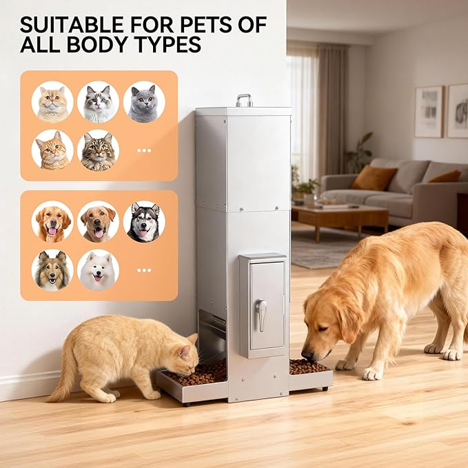 35L Automatic Dog Feeder for Two Large Dog or Cat Stainless Steel Pet Feeder with Timer,Feeding Schedule, Wall-Mountable, 2 Extra-Large Tray for Large Pet
