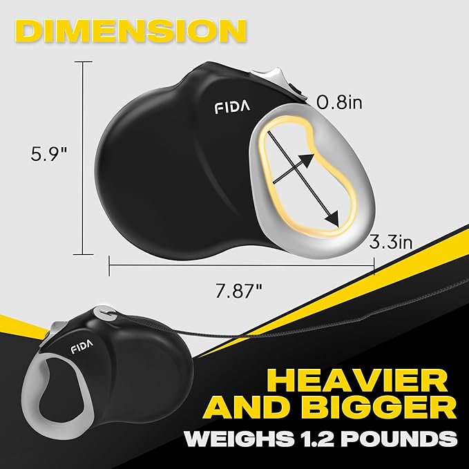 Fida Upgraded Retractable Dog Leash 30ft, Heavy Duty Pet Walking Leash for Medium/Large Breed up to 110 lbs, 360° Tangle-Free Long Retract Dog Lead, Soft Grip, One-Hand Brake, Black (Pack of 2)