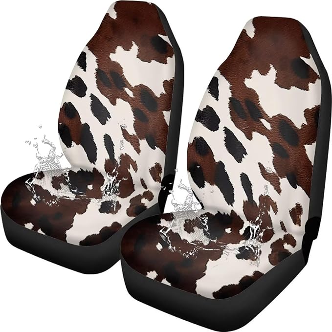 Brown Cow Print Car Front Seat Covers Waterproof Car Seat Cover for Front Seat Set of 2 Removable Automotive Accessories Elastic Fabrics Universal Fit Most Cars,SUV, Trucks