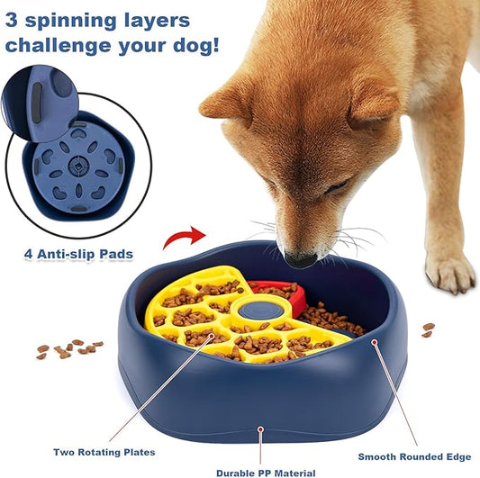 Interactive Pet Puzzle Slow Feeder Bowl - Innovative Rotating Design, Anti-Gulping, Promotes Digestion & Mental Stimulation, Non-Slip Food Dispenser for Small & Medium Dogs & Cats (Red & Yellow)