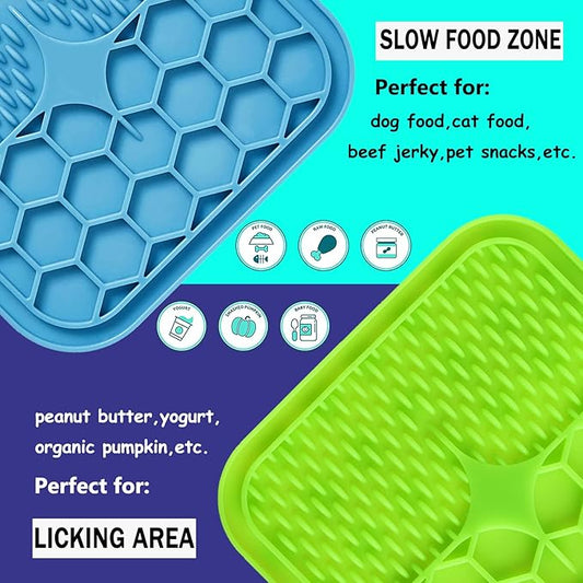 Lick Mat for Dogs, 2 Pcs Dog Lick Mat with Suction Cups for Anxiety, Peanut Butter Dog Licking Mat Slow Feeder Dispensing Treater Lick Pad for Dogs Cats Grooming Bathing and Training