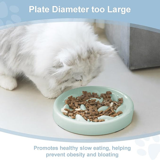 Slow Feeder Bowl for Cats and Small Dogs,Cilkus Fish Pool Design, Fun Interactive Bloat Stop Puzzle Feeder Bowl Healthy Eating Diet Made of Melamine Food Grade Material Dishwasher Safe (Green)