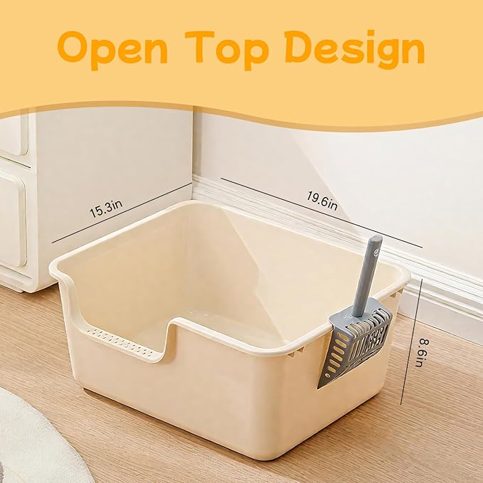 Large Cat Litter Box with High Sides,Cat Litter Pan with Low Entry,Cat Box for Indoor Kittens & Senior Cats,Anti-Splashing,Waterproof,Easy to Clean,Durable (Speckle Gray)