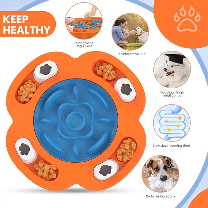 2 in 1, Slow Feeder Bowl and Feeder Puzzle Toy for Dogs and Cats, Hide Food and Treats, Detachable Insert, Interactive Feeding, Anti-Shock & Anxiety Reducing, IQ Training, Mental Stimulation, Game.