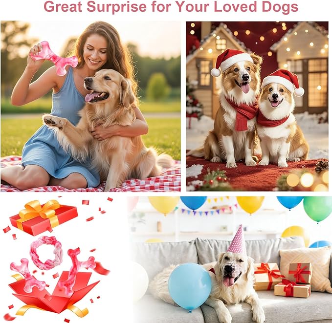 Rensh 3-Pack Tough Dog Chew Toys for Aggressive Chewers, Almost Indestructible Dog Toys for Medium Large Breed, Super Chew Toy to Keep Them Busy & Reduce Boredom, Teeth Cleaning Training, Milk Flavor