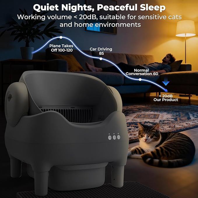 Automatic Self Cleaning Cat Litter Box: Scoop Free Litter Box with APP Control, Large Capacity for Multiple Cats, Odor Control, Ultra Quiet, Smart Safety Sensors