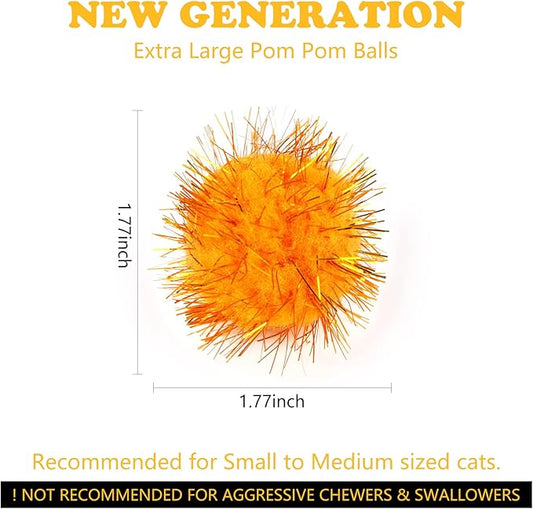 CABAX 1.8'' Assorted Color Sparkle Balls, Tinsel Pom Poms Puff Balls Glitter for Cat Kittens Toys DIY Christmas, 20 Pcs